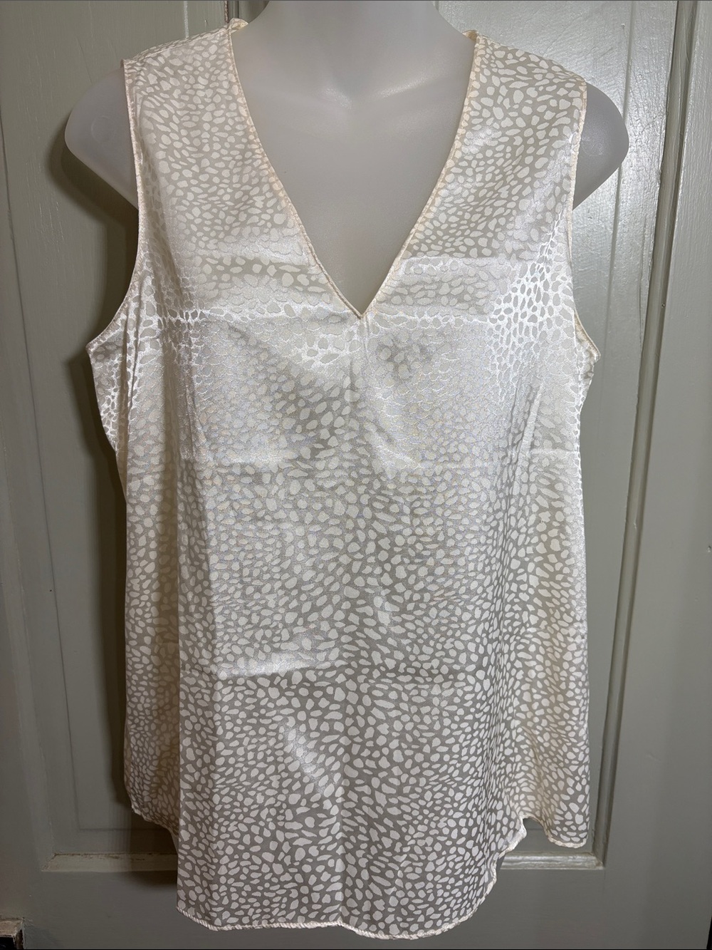 Naked Zebra - V-Neck Satin Camisole Tank in Ivory and silvery Pebble Print